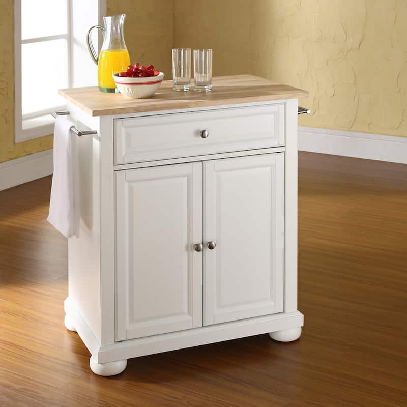Crosley Alexandria Wood Top Portable Kitchen Island in White Finish - 18"d x 31"w x 33.5"h