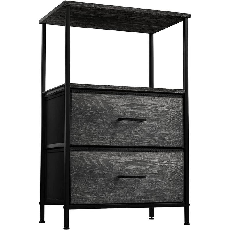 Nightstand 2-Drawer Shelf Storage - Bedside Furniture End Table Chest