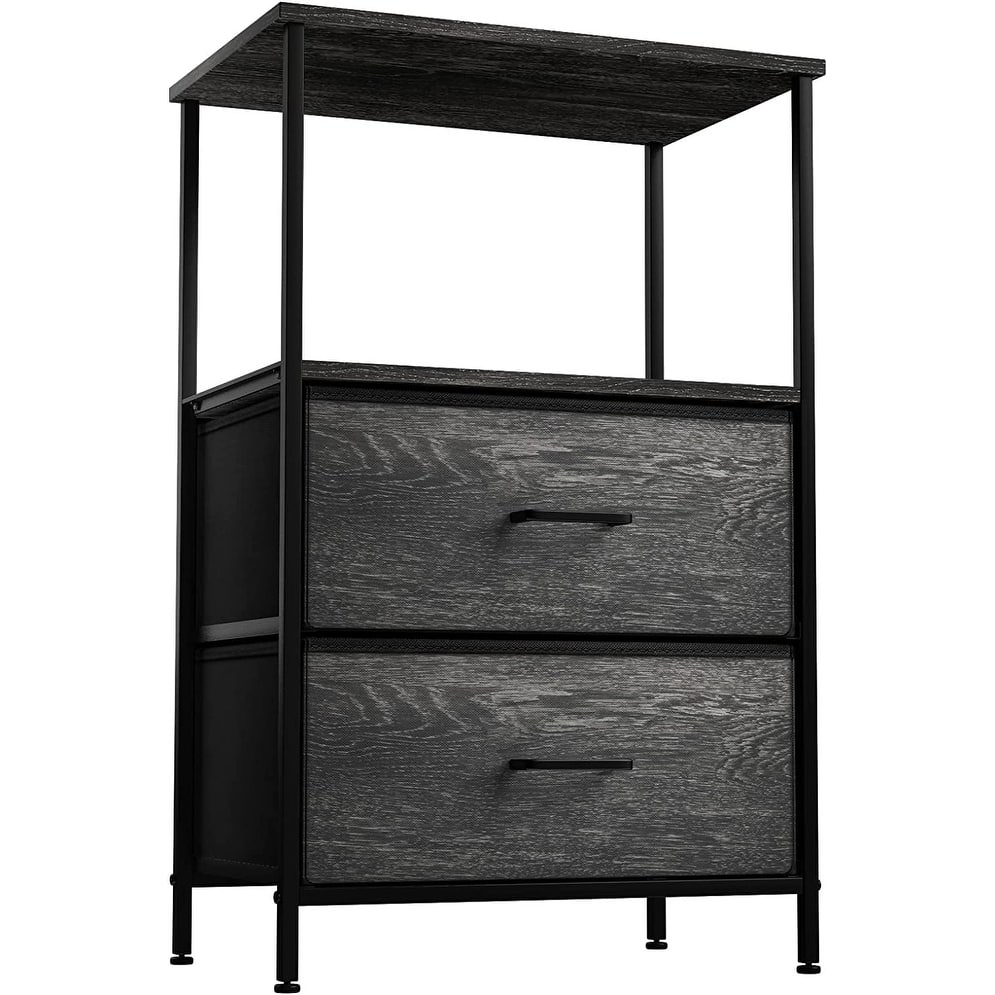 Nightstand 2-Drawer Shelf Storage - Bedside Furniture End Table Chest