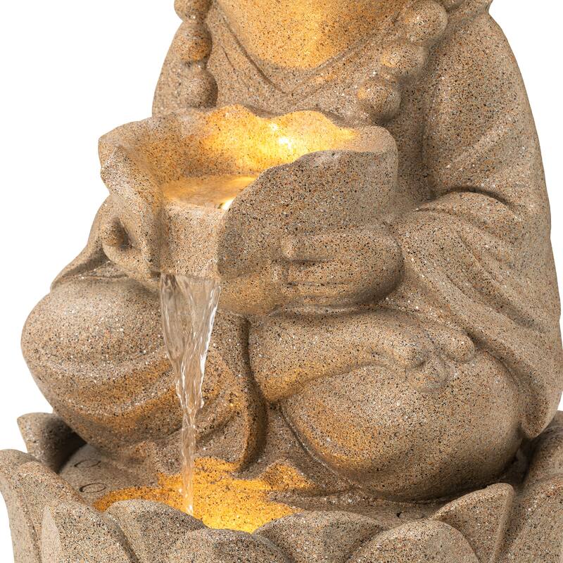 Glitzhome 21.75"H 2-Tiered Lighted Zen Style Frog Elephant Polyresin Outdoor Fountains