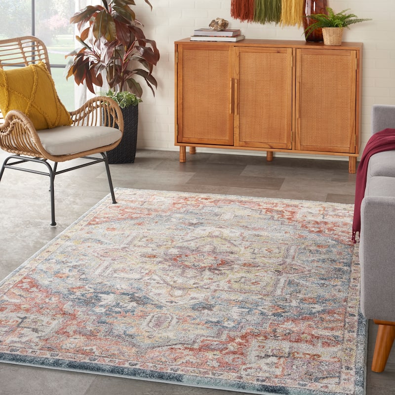 Nourison Juniper Persian Farmhouse Medallion Multicolored Area Rug - 3' 11" x 5' 11" - Blue/Multicolor - Runner/Rectangle