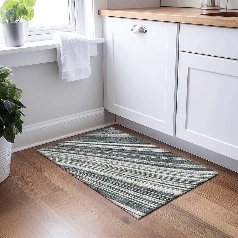 Machine Washable Indoor/ Outdoor Stripe Wave Chantille Rug