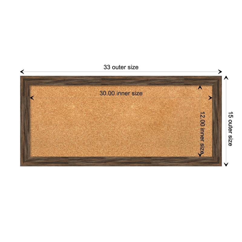 Regis Barnwood Narrow Wood Framed Natural Corkboard Bulletin Board - Regis Barnwood Mocha Narrow - Board Size 30x12