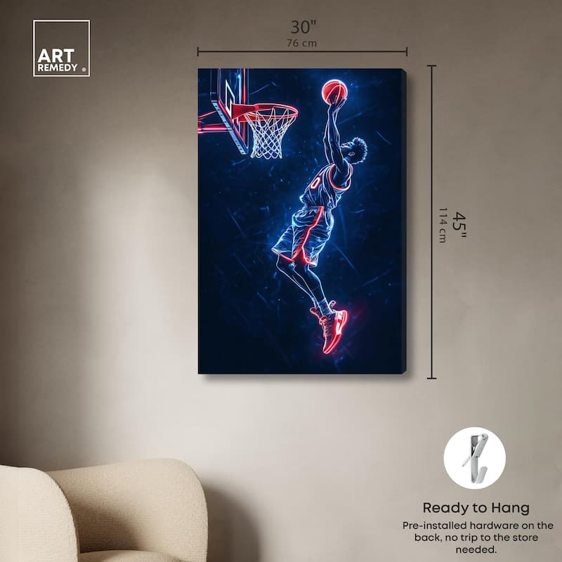 Shoot Some Hoops Neon Canvas by Art Remedy, Gallery Wrapped