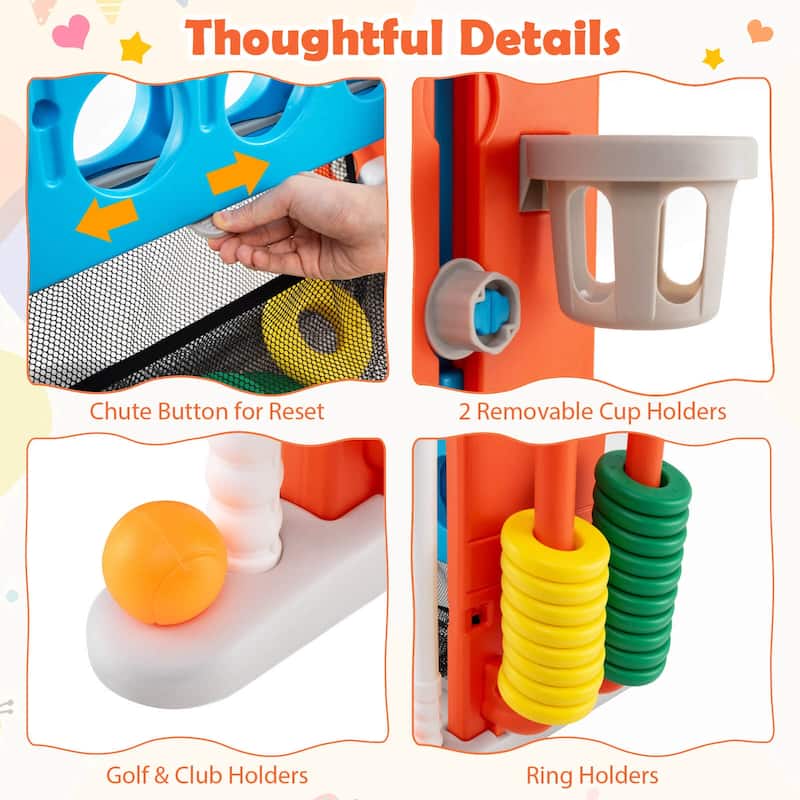 Costway Giant 4-in-a-Row Game Set with Ring-toss, Basketball Hoop, - See Details