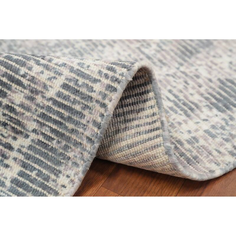 Hand Knotted Oriental Viscose Silk Carpet Modern Abstract Greys & Charcoal Abstract Area Rug - 4' 0'' X 2' 0''