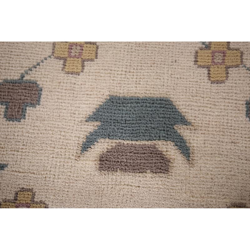 All-Over Ivory Oushak Indian Large Area Rug Handmade Wool Carpet - 12'0" x 14'10"