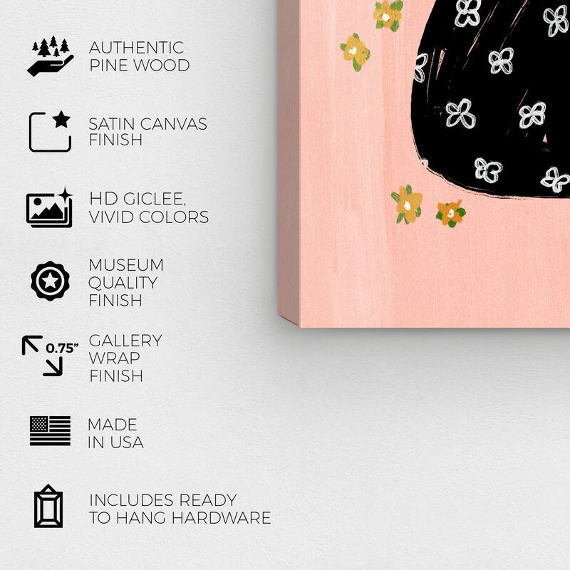 Wynwood Studio Canvas Animals Beret Flower Cat Black and Light Pink Modern & Contemporary Wall Art Canvas Print
