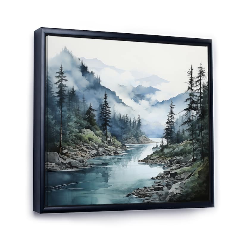 Designart "Grey Blue Minimalism Forest Reflections II" Minimalism Framed Wall Decor