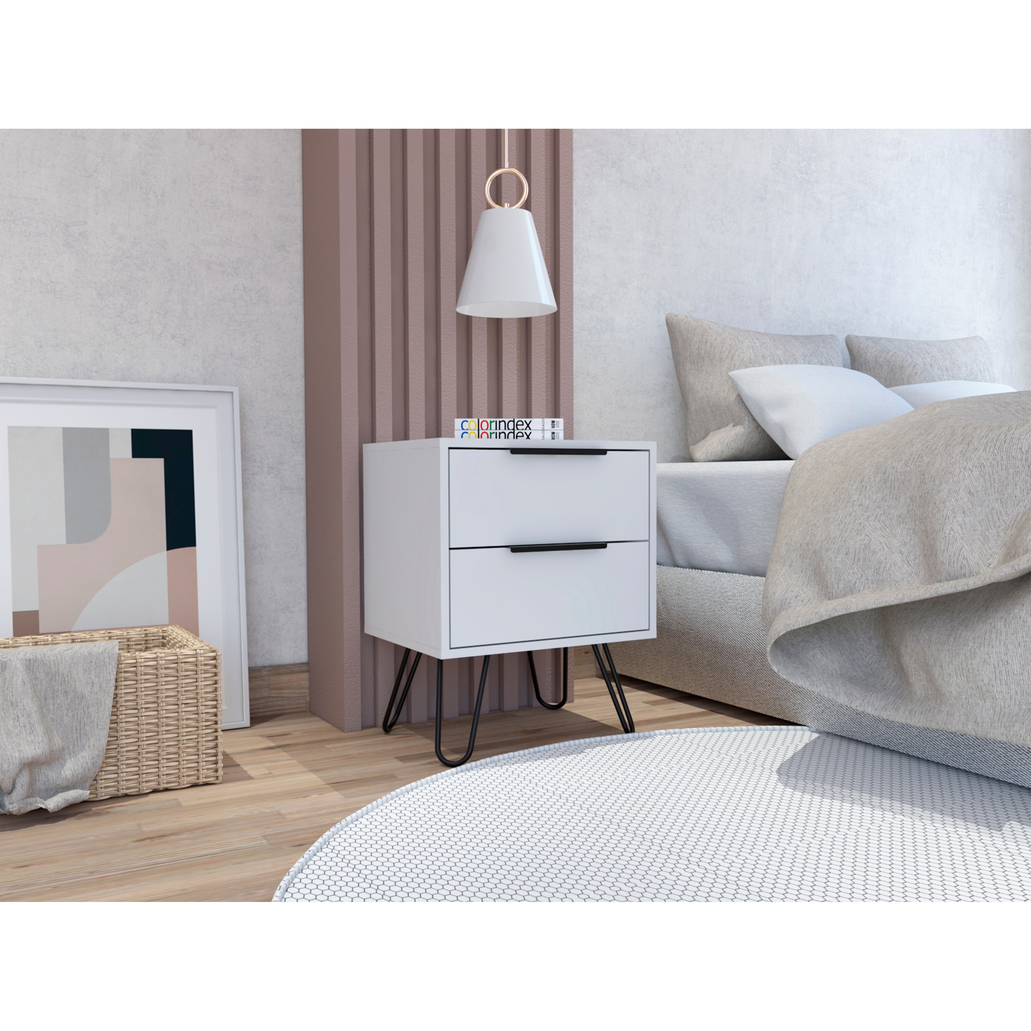 FM Furniture Nuvo 2 Nightstand with Two Drawers and Hairpin Legs