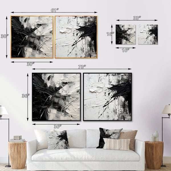 Designart "Black And White Abstracted Realms" Abstract Framed Art Set Of 2 Modern Wall Decor Set Black Wall Art 2 Pieces
