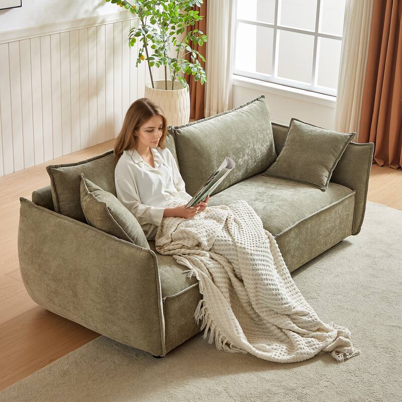 Convertible Chenille Sleeper Sofa Couch with Pillows, Modern Design for Living Rooms