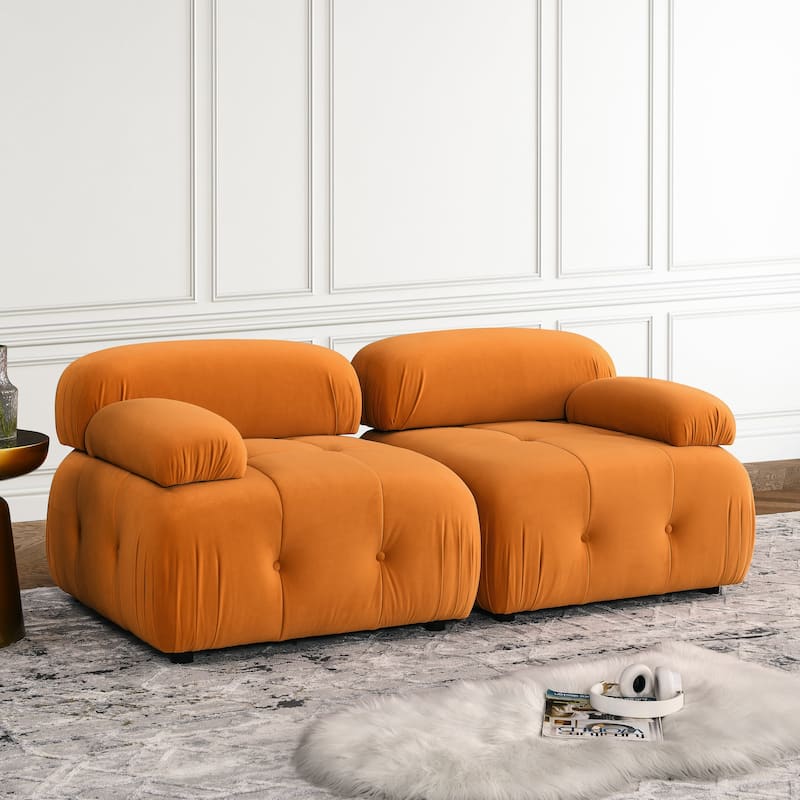 Modular Sectional Sofa, Button Tufted Designed and DIY Combination, L-Shaped Velvet Upholstered Couch with Reversible Ottoman