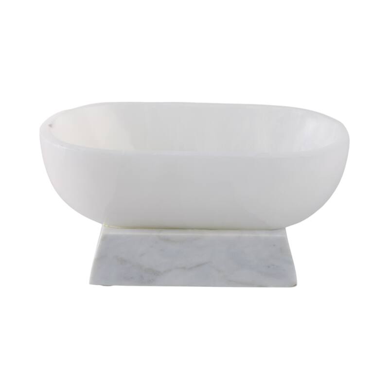Stone Decorative Bowl Pedestal Base Polished Finish - 5" White - 12" x 6" x 5"