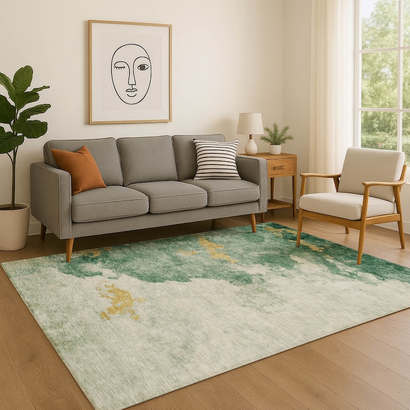 Premium Washable Super Soft Modern Storm Mayfield Rug - Emerald - 5' x 7'6"