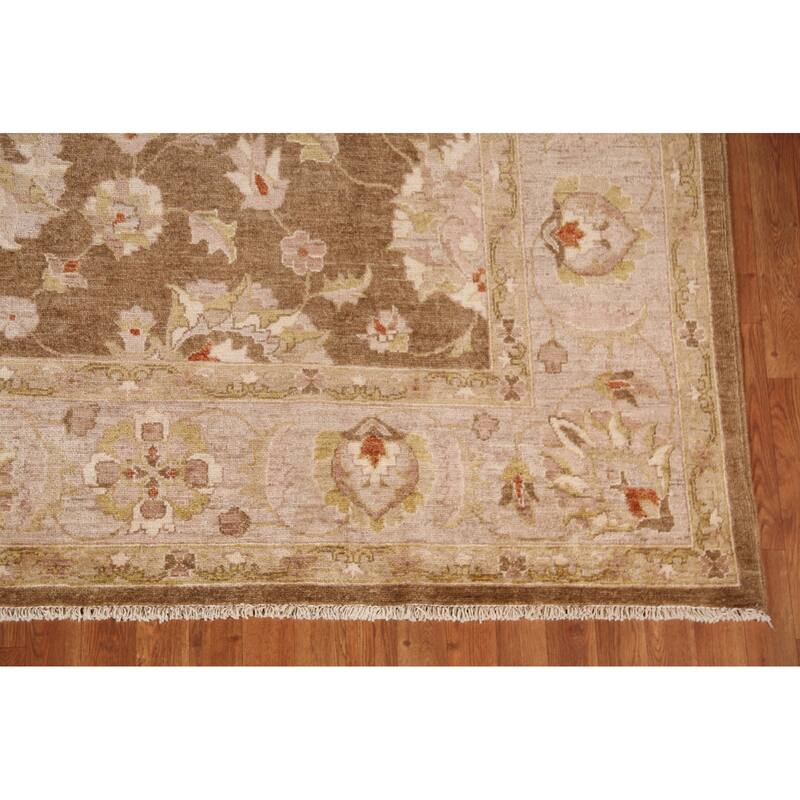 Vegetable Dye Brown Peshawar Oriental Area Rug Handmade Wool Carpet - 9'0"x 11'10"