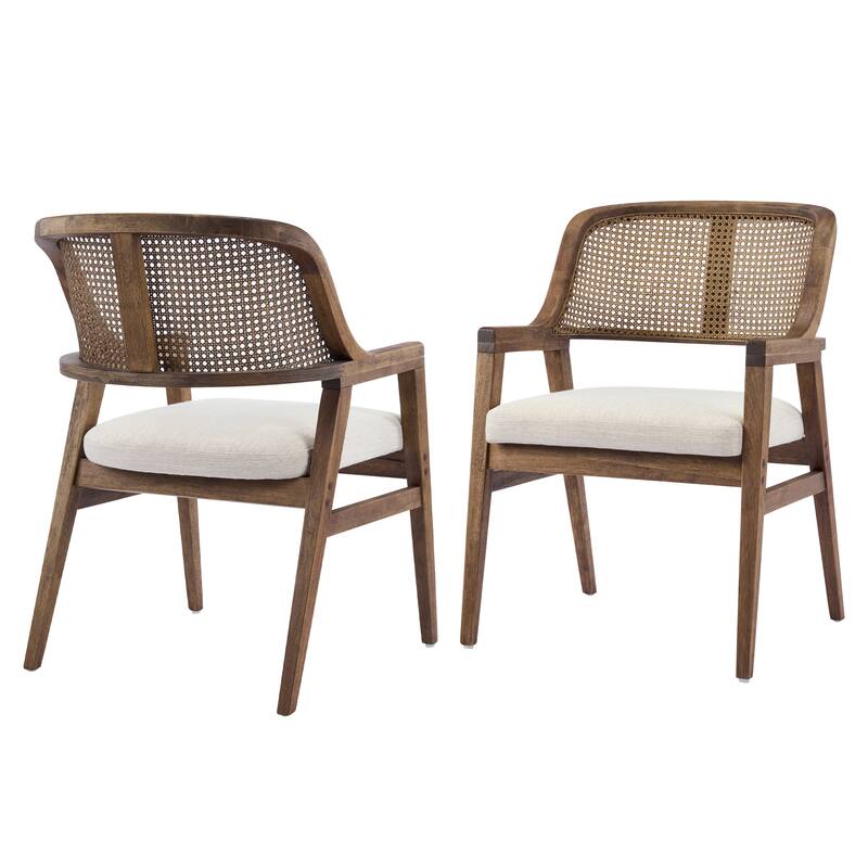 Christopher Knight Home - Mid-Century Modern Upholstered Cane Back Dining Chairs with Rubberwood Frame