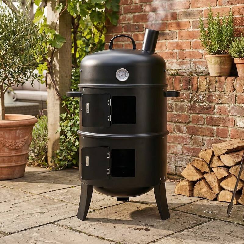 16.5 In. Vertical Charcoal Smoker Charcoal Grill In Black With Thermometer - N/A