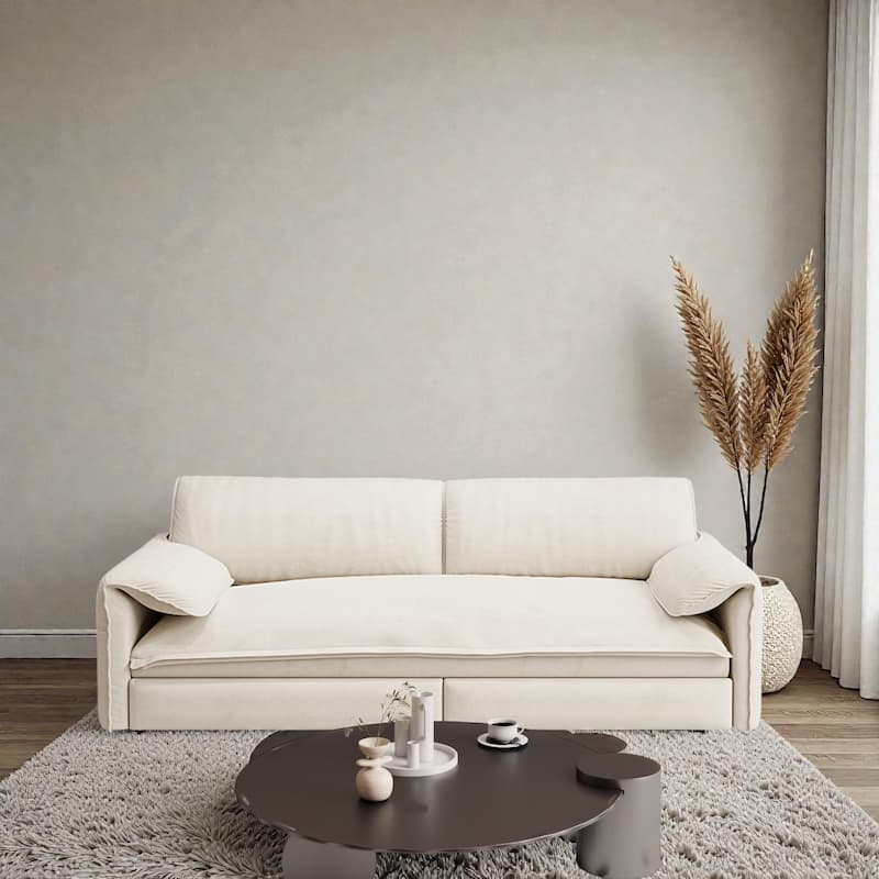 66" Pull Out Sofa Bed, 3-in-1 Convertible Queen Sleeper Sofa with Side Storage, Velvet Loveseat for Living Room Apartment - Beige