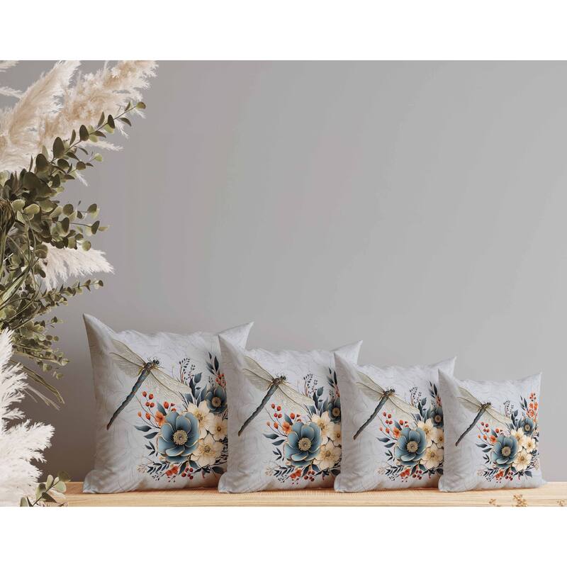 Dragonfly Haven Faux Suede Reversible Throw Pillow Gray and Blue