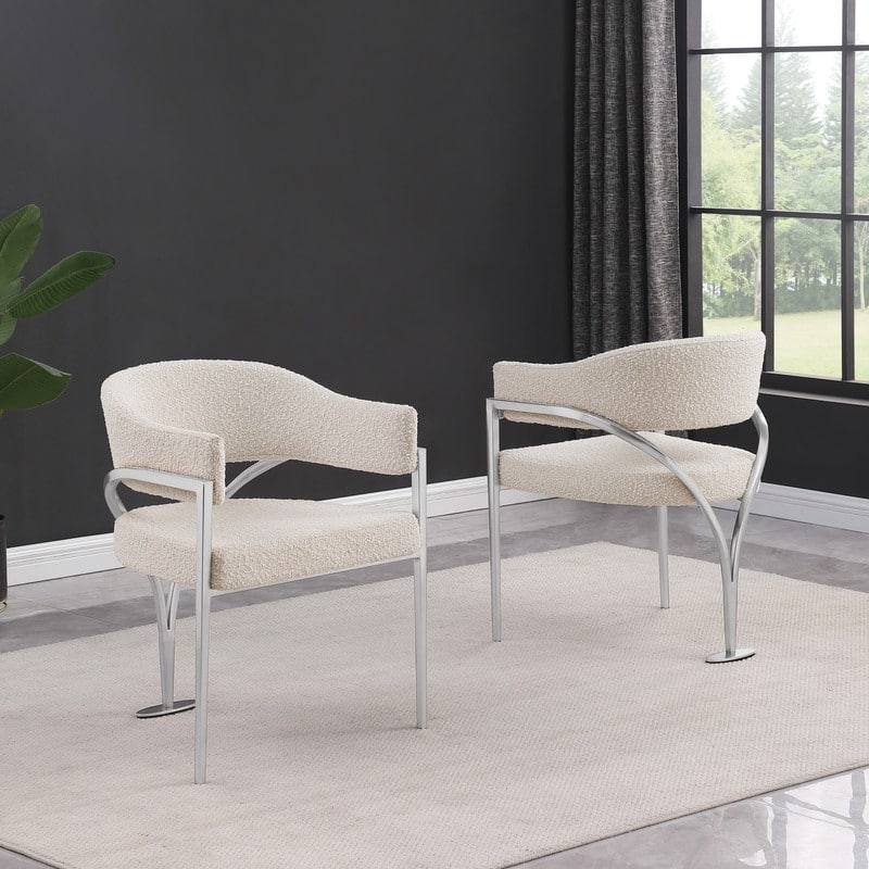Best Quality Furniture Matte Brushed Chrome Dining Chairs (Set of 2) - N/A - Cream-Chairs