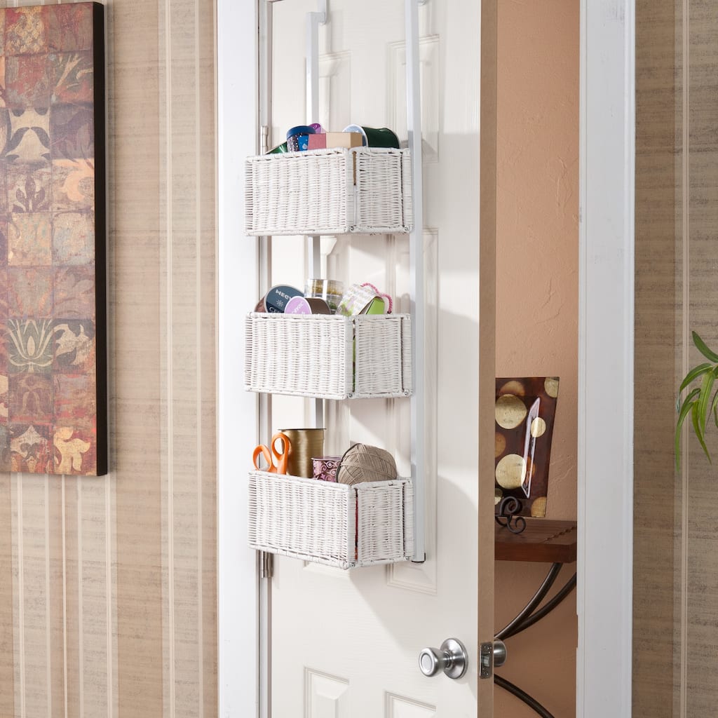 SEI Furniture Burnet White 3-Tier Over the Door Basket Storage