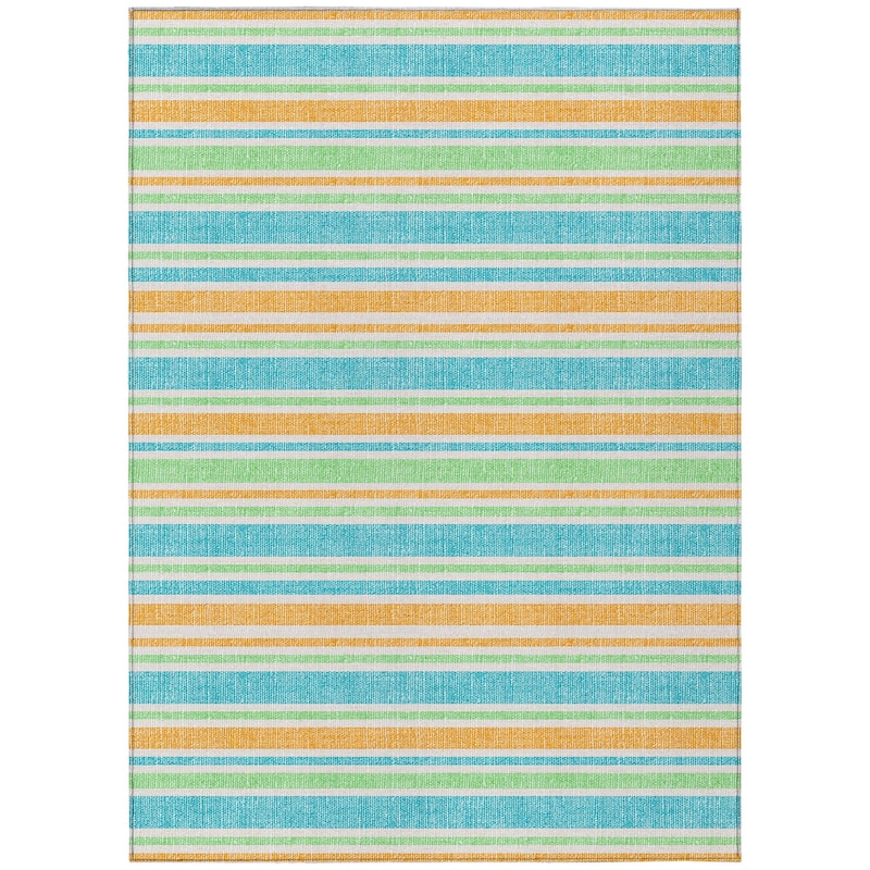 Machine Washable Indoor/ Outdoor Thin Cabana Stripe Chantille Rug