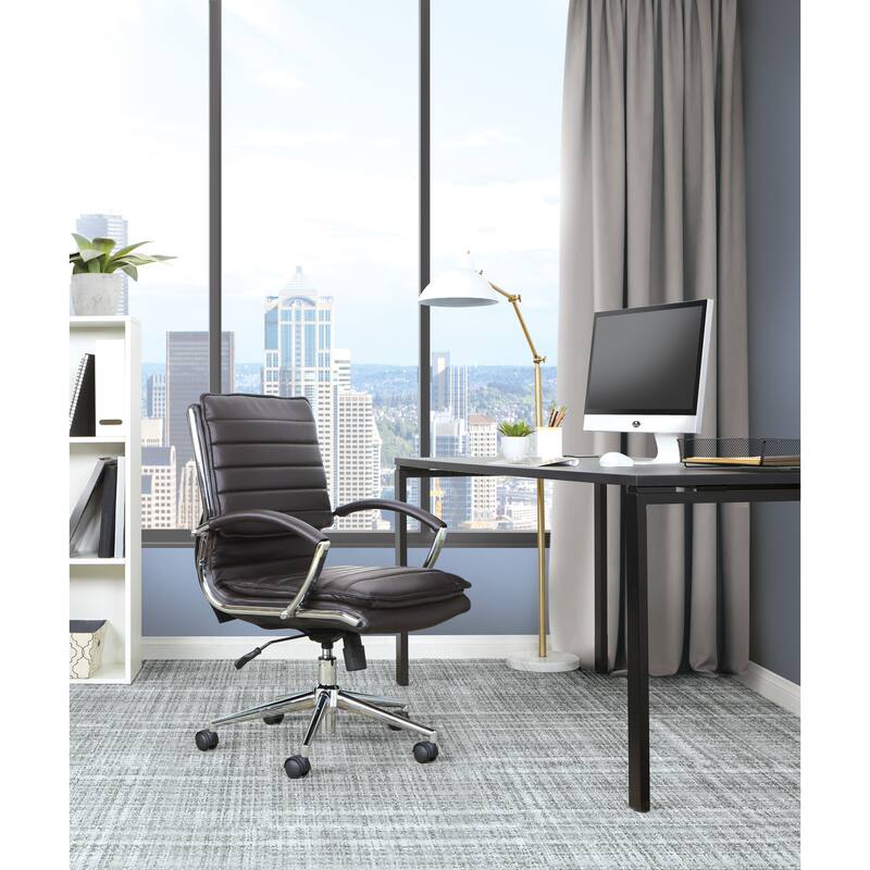 Faux Leather Chair/ Chrome Base Mid-back Professional Managers Chair w/ Removable Sleeves