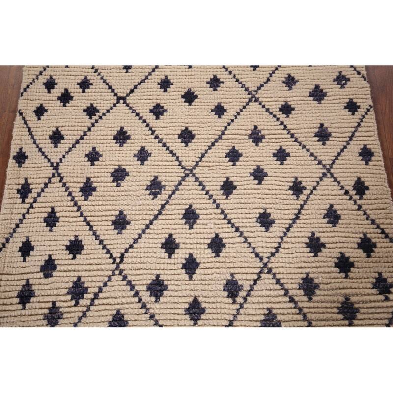 Trellis Ivory Moroccan Oriental Accent Rug Handmade Wool Carpet - 3'0"x 5'2"