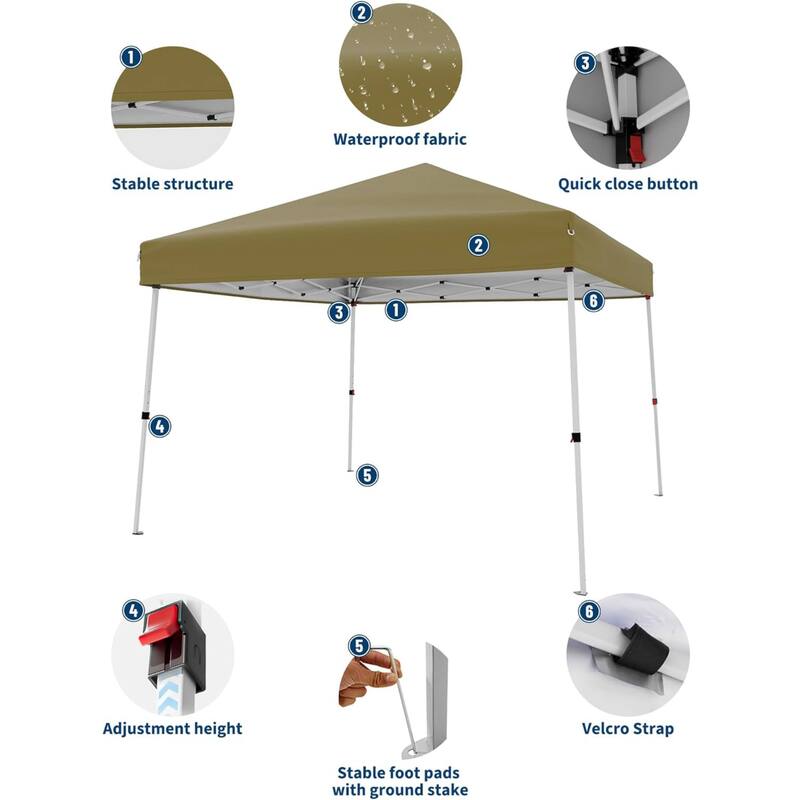 10x10FT Outdoor Portable Pop Up Tent Canopy with Carry Bag for Camping, Patio Deck Garden Beach