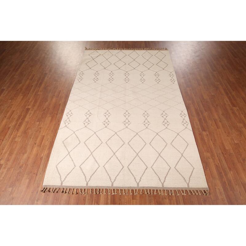 Trellis Ivory Moroccan Rug Hand-Knotted Beige Wool Carpet - 6'8"x 10'7"