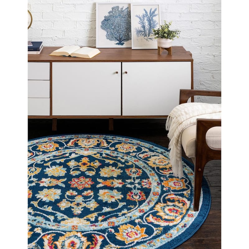 Traditional Taylor Collection Area Rug - Navy Blue - 7' Round