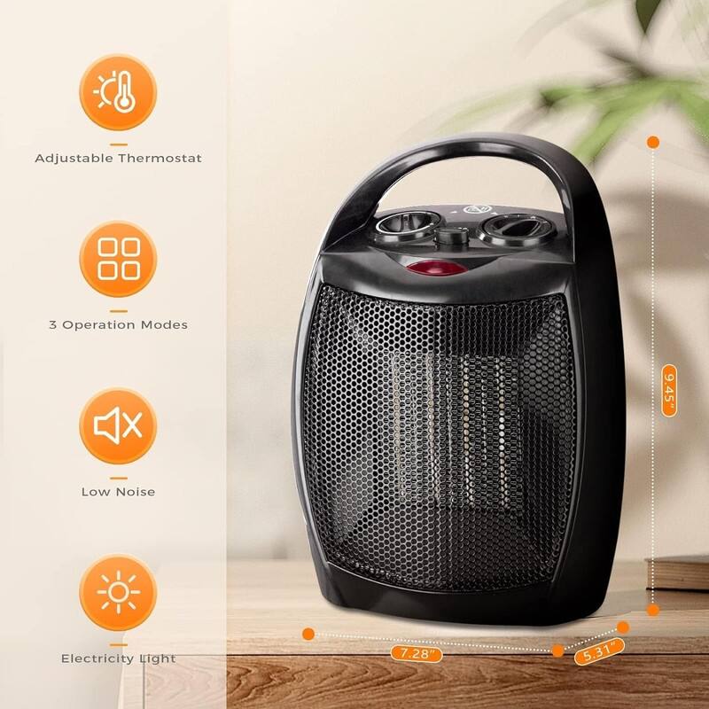 Ceramic Electric Heaters 1500W/750W with 3 Modes Thermostat, Portable Small Mini Heater for Indoor Use