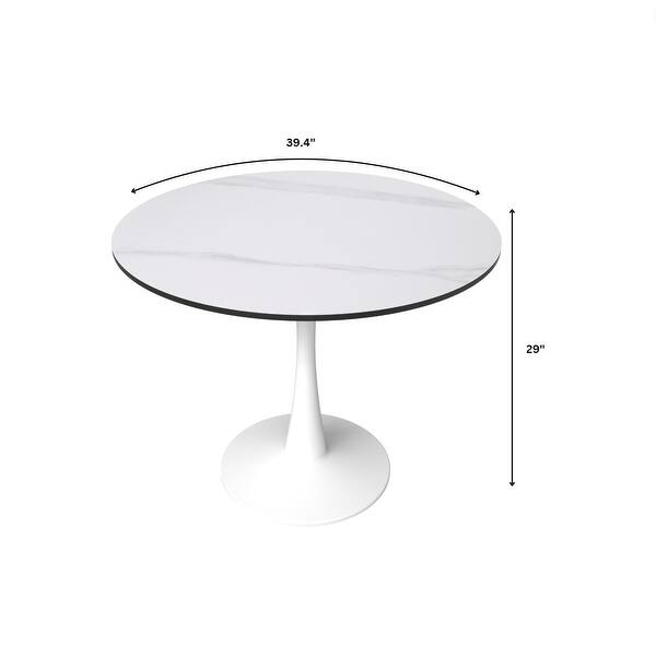dimension image slide 2 of 3, LeisureMod Bristol 40" Round Dining Table for 4 with Sintered Stone Tabletop in White Base for Kitchen & Dining Room