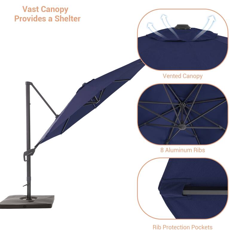 BONOSUKI Outdoor 11Ft UV Protection Patio Cantilever Umbrella w/Base