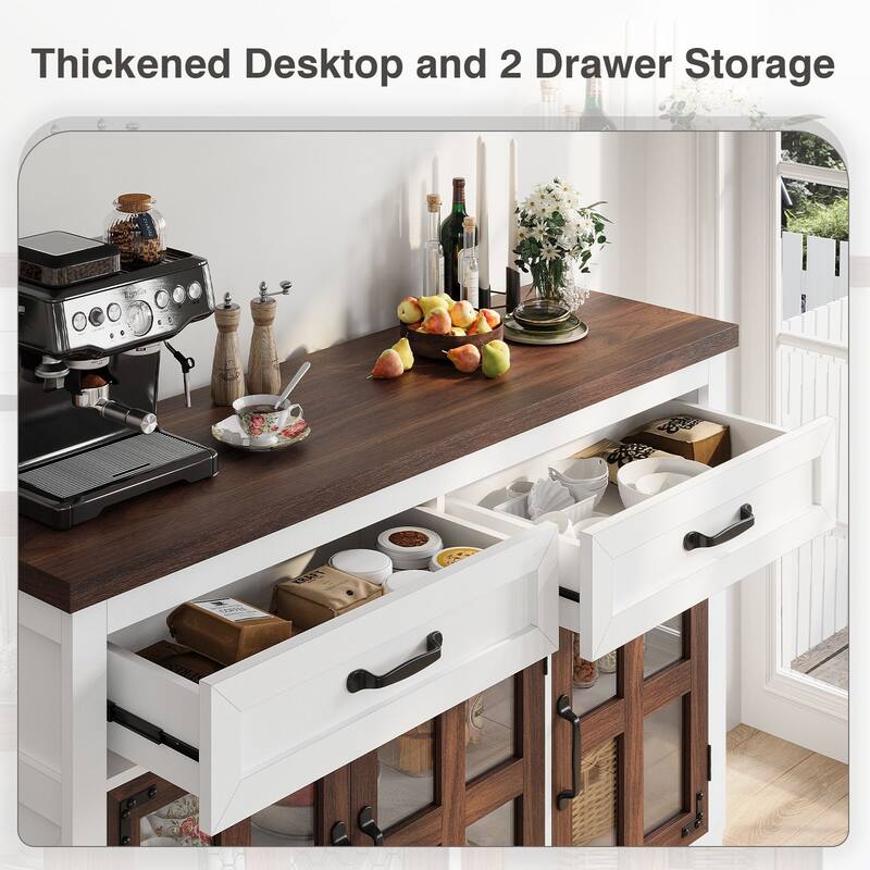 Gymojoy 53" Farmhouse Buffet Cabinet with Glass Doors, Modern Sideboard Storage Console for Kitchen, Dining Room, Living Room