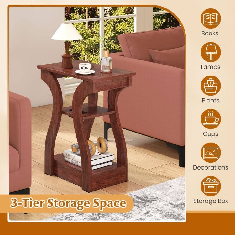 Set of 2 Engineered Wood 3-Tier Side Table with USB and Outlets - 19.5" x 12" x 24"
