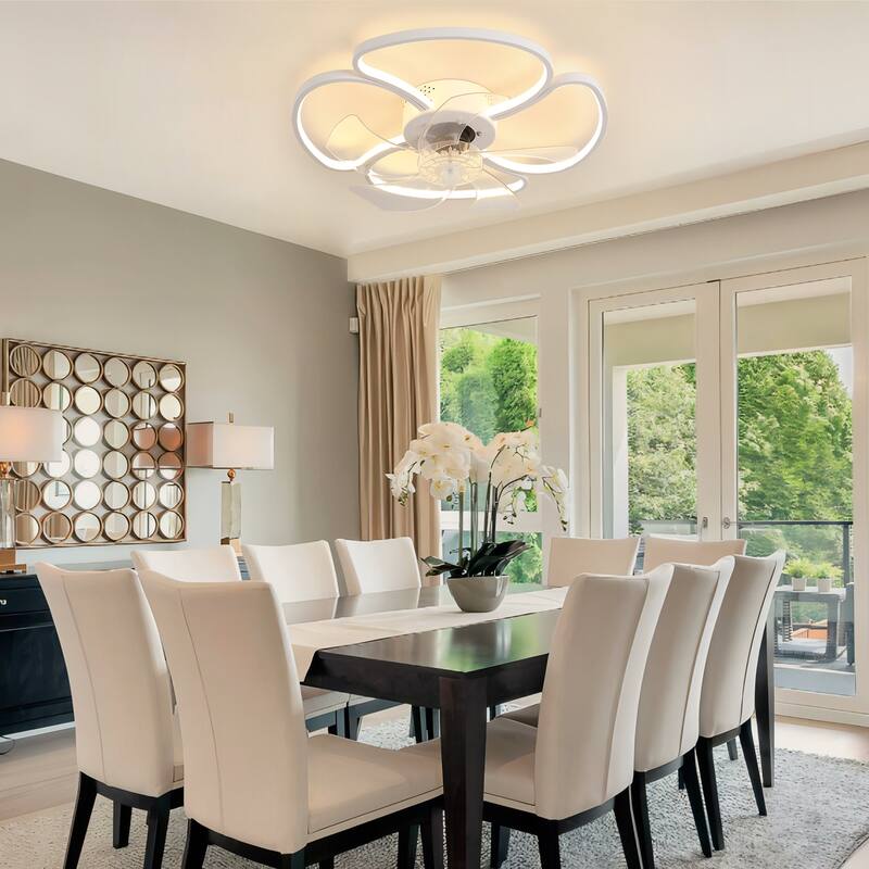 Starsky 19in Modern Flush Mount LED Ceiling Fan with Light,6-Speed Low Profile Smart APP Control Ceiling Fan with Remote