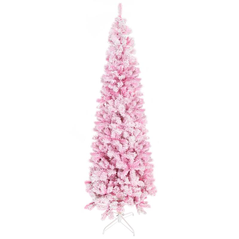 7.5ft Unlit Slim Snow-Flocked Christmas Tree, Pencil Shape with Realistic Branches & Sturdy Base