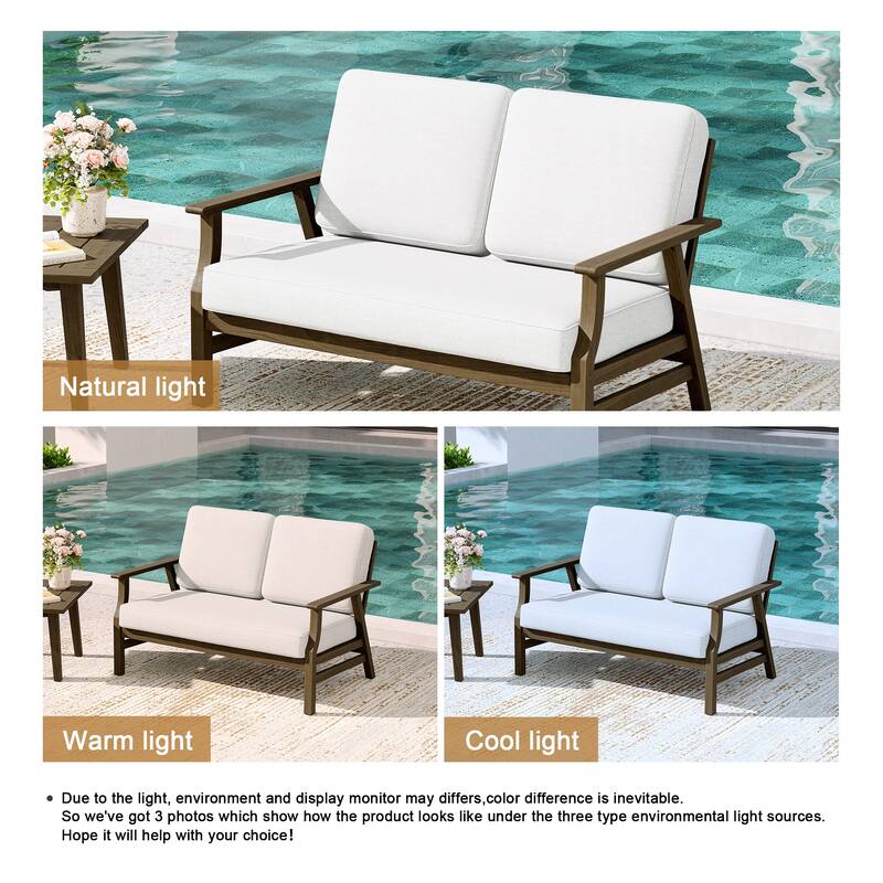 Teak Frame Outdoor Loveseat Daybed with Water-Resistant Cushions.