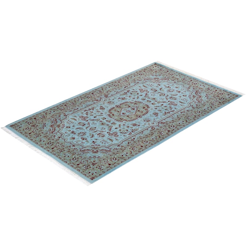 Overton Hand Knotted Wool Vintage Inspired Modern Contemporary Overdyed Blue Area Rug - 3' 1" x 5' 3"