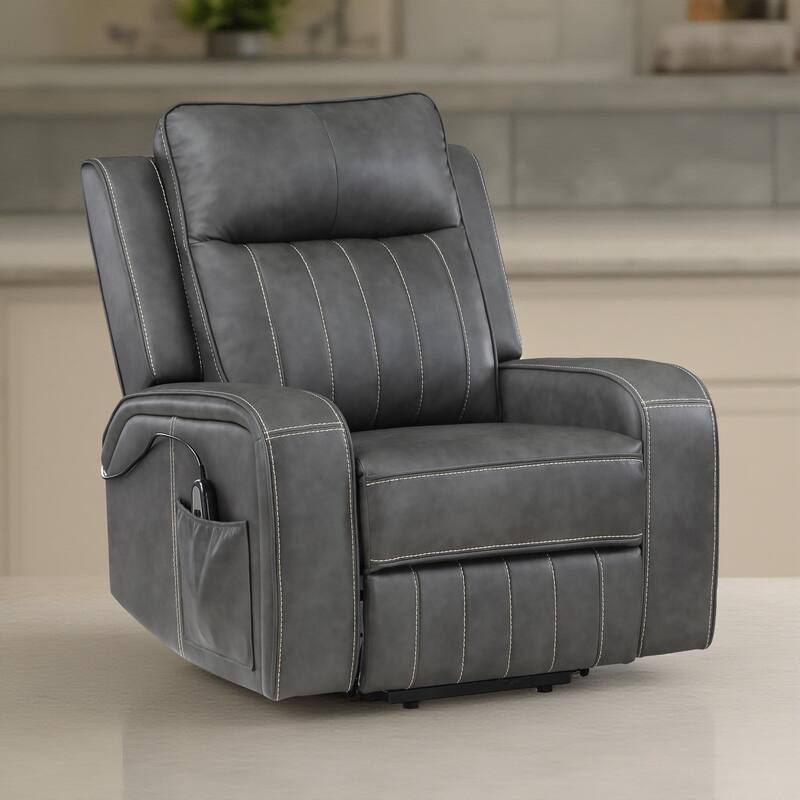 Josen Power Recliner Chair, 36 Inch Gray Faux Leather, Track Armrests - Gray