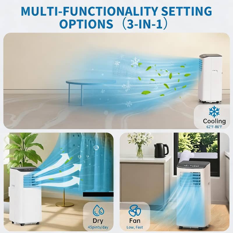 3-in-1 Air Conditioners, with Cooling, Fan, and Dehumidifier, 8000 BTU