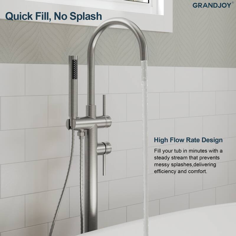 GRANDJOY 1-Handle Freestanding Tub Faucet with Integrated Hand Shower