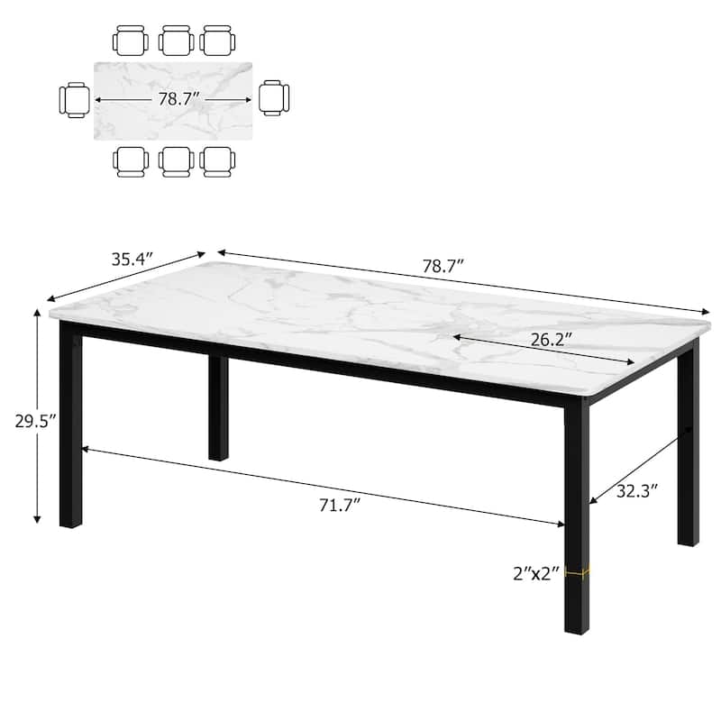 Industrial Dining Table, 71.7" Wooden Dining Table with Metal Legs