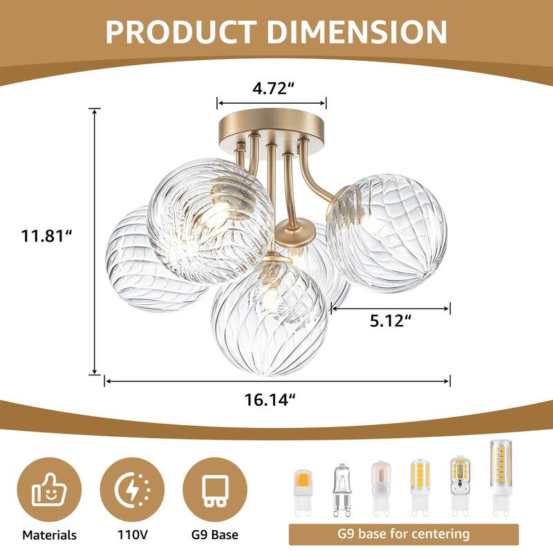 Starsky 5-LIght Globe Glass Sputnik Semi Flush Mount Ceiling Light