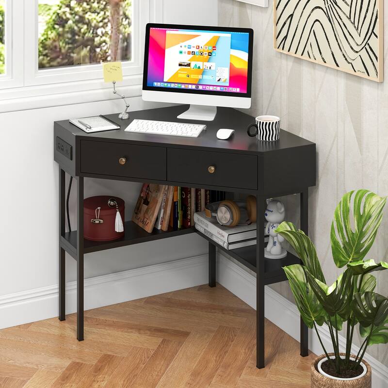 Costway Corner Computer Desk Writing Workstation Study Desk w/ 2