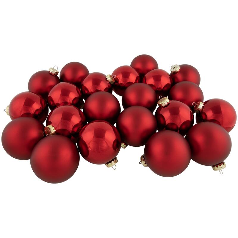 96ct Shiny and Matte Red Glass Ball Christmas Ornaments 3.25 (80mm)