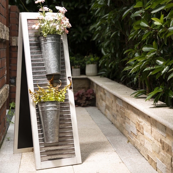 Glitzhome 36"H Double Sided Wooden Metal Shutter WELCOME Porch Sign Planter Stand. Opens flyout.