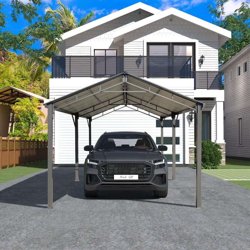 EROMMY Outdoor Carport with Galvanized Steel Roof, Heavy-Duty All-Weather Shelter for Cars, Boats and Equipment